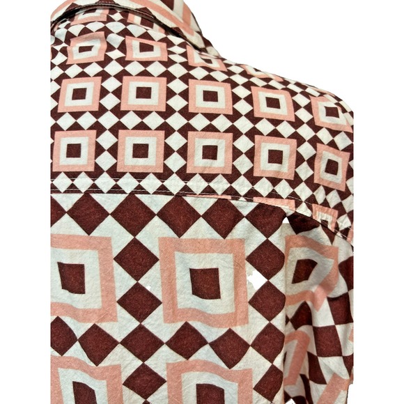 VRG GRL Button Up Shirt/Tunic Cotton Brown Pink Diamond Print Long Sleeve SZ 14 - Picture 5 of 14